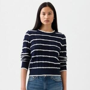 Gap Pointelle Knit Blue Striped Eyelet Cotton Sweater Medium Preppy Nautical